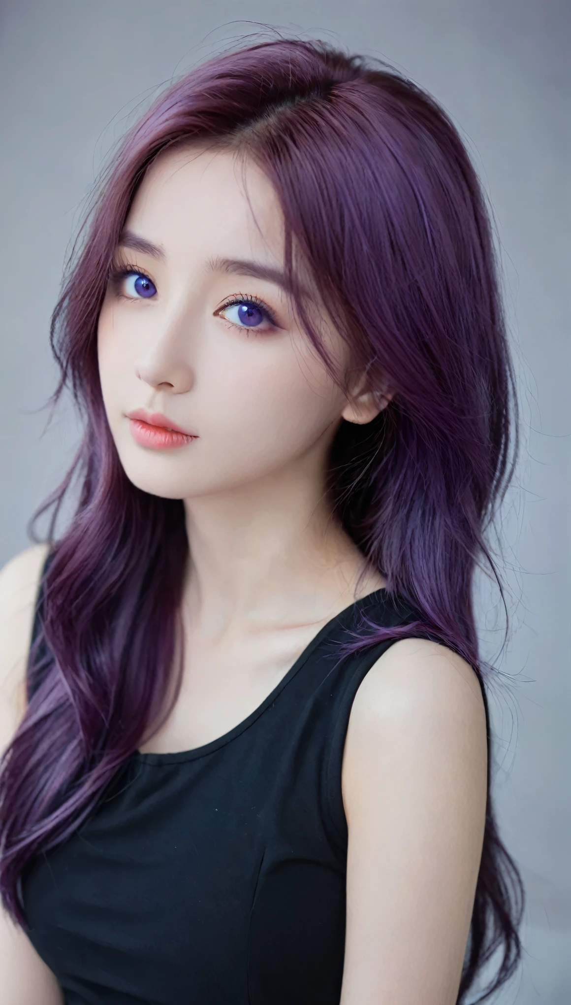 best quality, high quality, A cute girl, Solitary, Beautiful purple hair, Beautiful purple eyes, A faint smile,