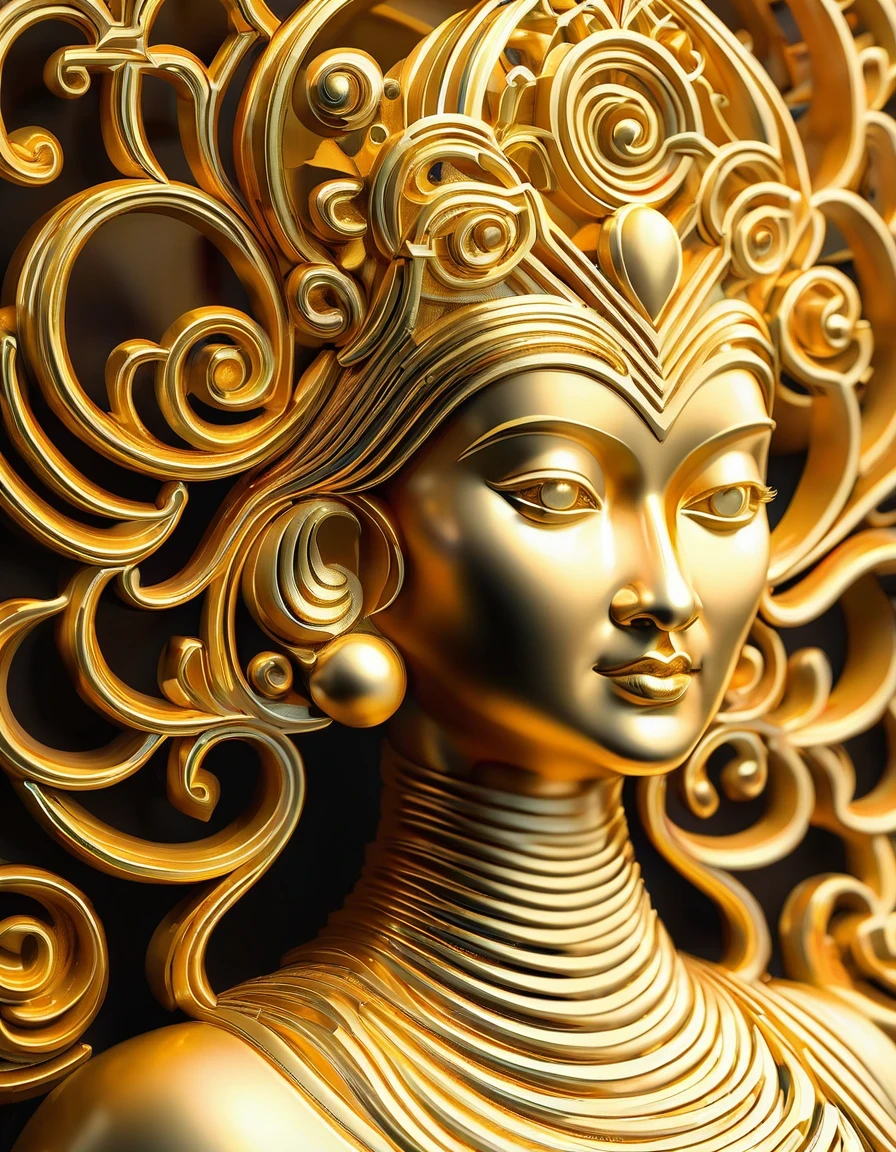 3D rendering of Women streamlined, golden trophy design, Tang tricolor, Tibetan mural style, minimalism, sense of science and technology, simplicity, hollowing out, carving,,in the style of rolf armstrong: fractal,Sandpainting,Tibetan Painting,Imaginative,3D Printed,Concert Poster,Laser-Cut,Arts and Crafts,Bentwood,Enamel Pin,String-Art,Taurus, ♉︎,Scorpio, ♏︎,Sagittarius, ♐︎,Unreal engine,rendered in octane,high detail,hyper quality,high resolution,surrealism,16K,depth of field (dof),close up,rays of shimmering light,