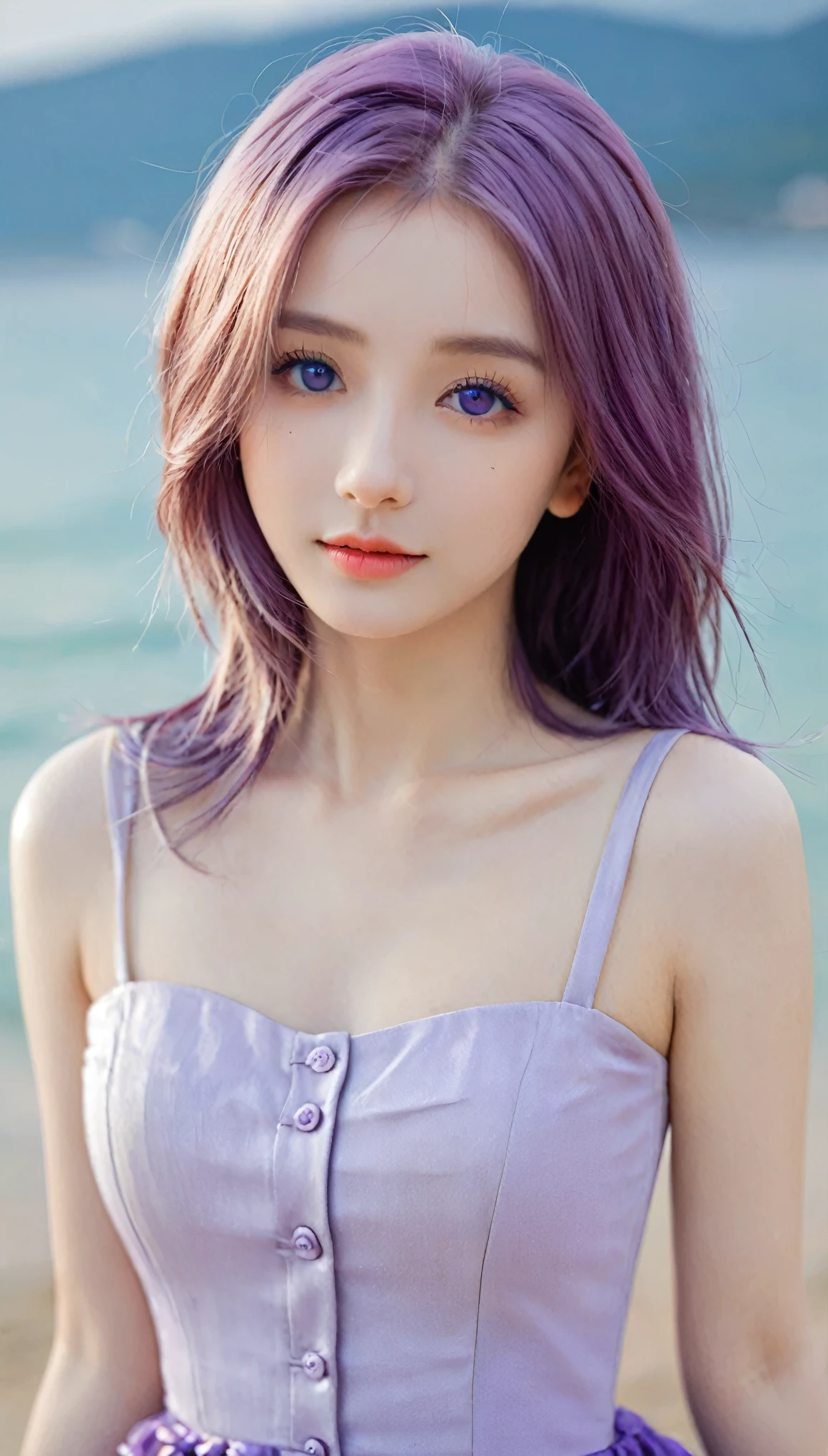 best quality, high quality, A cute girl, Solitary, Beautiful purple hair, Beautiful purple eyes, A faint smile,