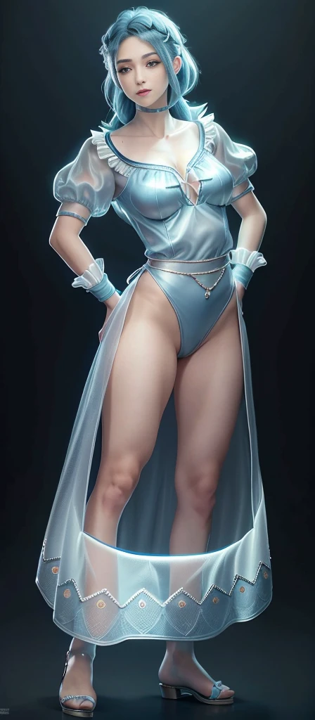 Blue hair surrealism, shadow, Character table, Reference Table, Standing painting, 8k, Super Detail, 1080P, Women HD, 4K, 8k, 16k, high resolution, best quality, high quality, Anatomically correct, masterpiece, precise, Ultra HD,grace,Unreal Engine,Delicate face,Long braids,slim,Long legs