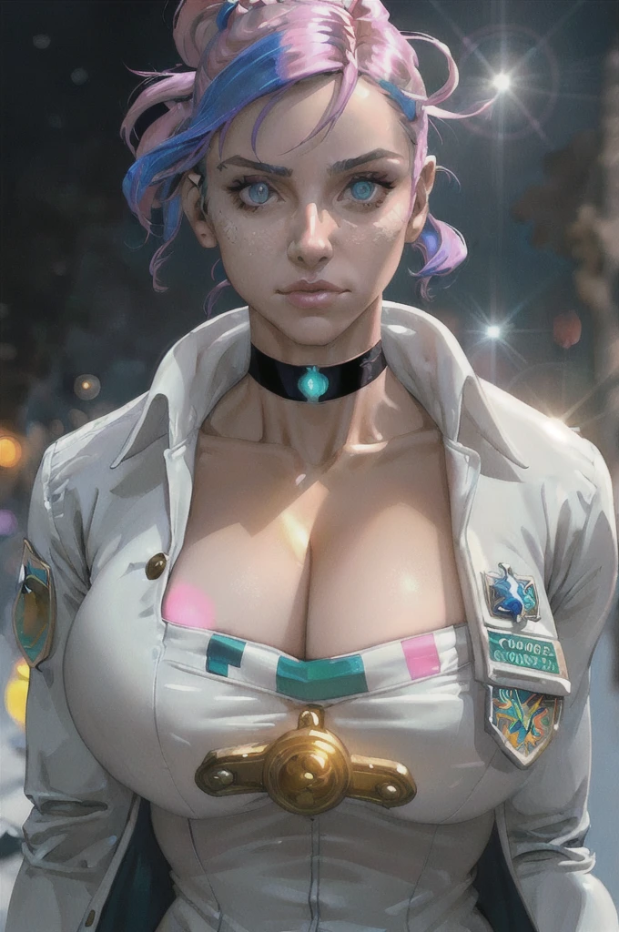 ((((masterpiece, best quality, high resolution)))), Extremely detailed 8K, 1 female, (Bulma from Dragon Ball) wearing a futuristic white jacket, (Ultra HD, Ultra-detailed, Highly detailed, Highly realistic, Ultra-realistic, photograph realistic), (1girl:1.5), (Realistic pony tail, blue hair), (dynamic poses), facing at camera, looking at viewer, (a serious focus face), (regular blue eyes, sharp eyes), (perky breasts:1.2), (beautiful detailed face, beautiful detailed eyes), ((slightly sweating)), (working on a mechanical invention), sweat, glow, (sunbeam, sunlight), ((cowboy shot)), laboratory background, seductive, EnvyBetterHands LoCon,