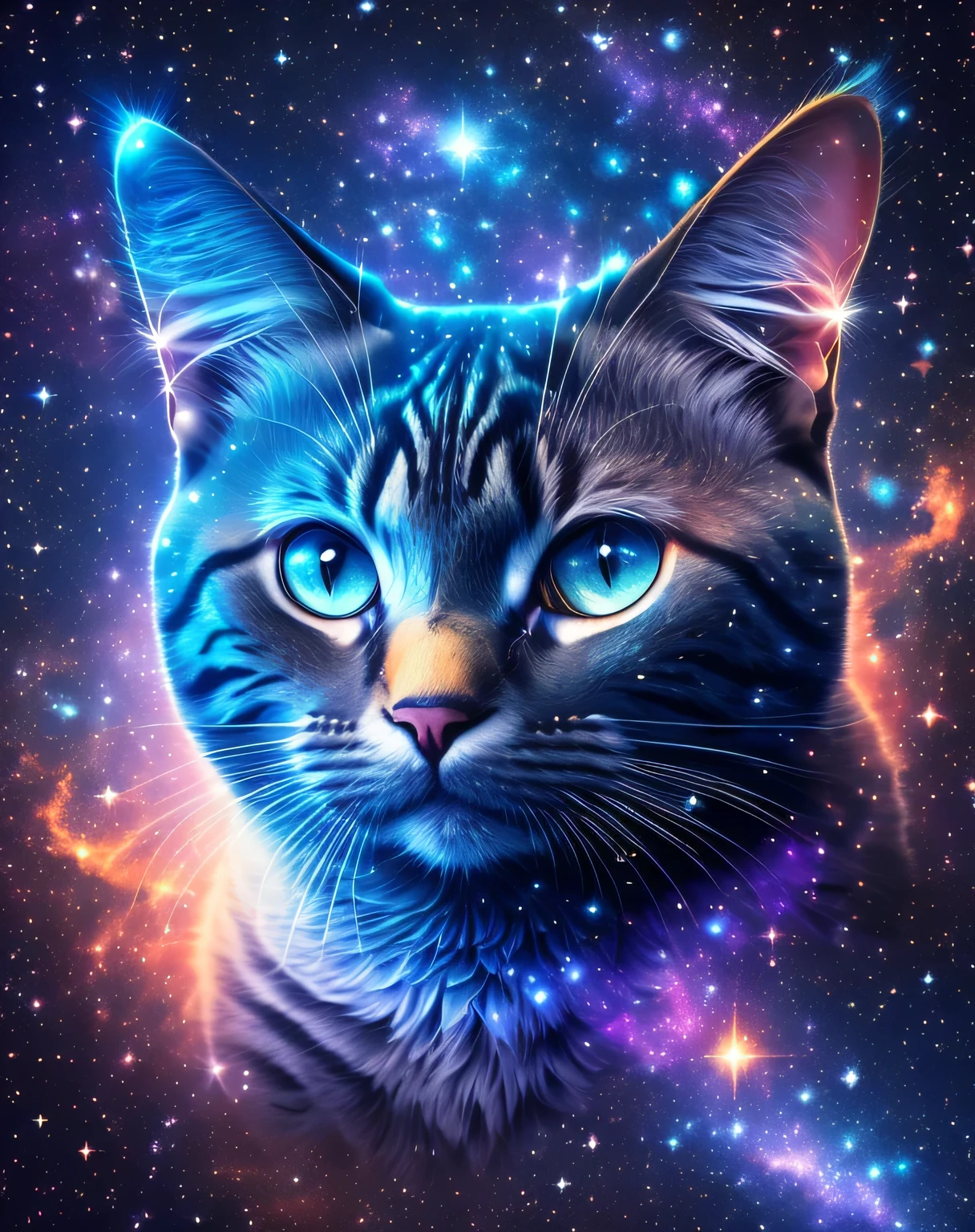 there is a Cat that is looking at the stars in the sky, space Cat, Cat in space, Cat from the void, awesome Cat, Cat. number, Just a joke, on a galaxy looking background, Little Cat from outer space, Amazing wallpapers, 4K Fine Number Art, beeple 和 jeremiah ketner, background artwork, galaxy, HD mobile wallpaper