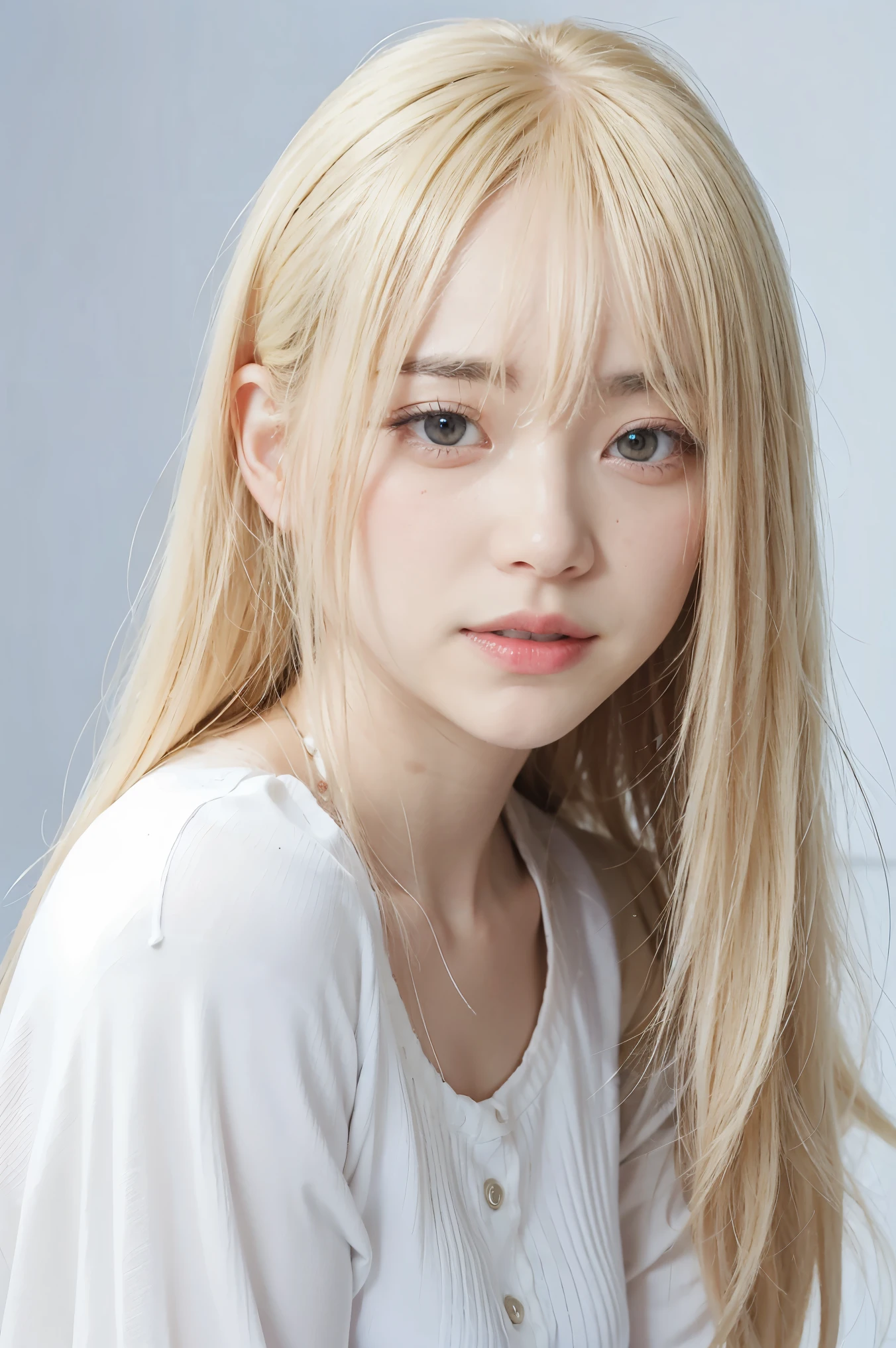 anime, face, blonde hair, blue eyes, long hair, white background,