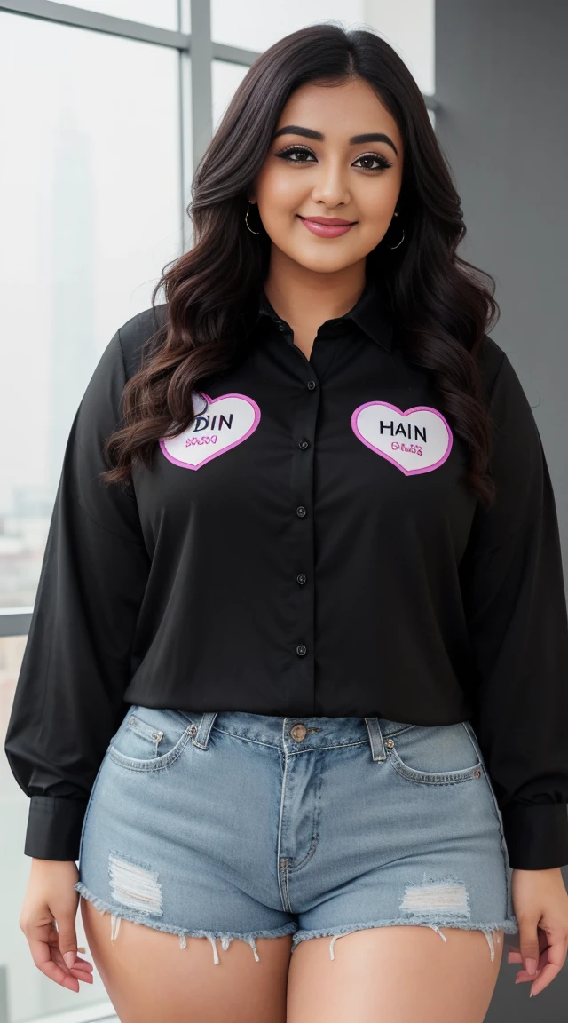 monali thakur Indian beautiful actress curvy plus size hour glass bulky figure woman, closeup camera view, wearing SHEIN LUNE Plus Size Summer Casual Random Heart Print Button-Front Shirt SKU: sz2403229989881898 GBP£9.49 GBP£10.99 -14% Including VAT shein club logo Join Free trial & this item save GBP£0.47 off Color: Black, different style hairstyle, bright eyes, thin eyebrows, fair skin, blushing cheeks, prefect head to toe view, full body view, SHEIN LUNE Plus Size Summer Casual Random Heart Print Button-Front Shirt SKU: sz2403229989881898 GBP£9.49 GBP£10.99 -14% Including VAT shein club logo Join Free trial & this item save GBP£0.47 off Color: Black, smile face, black hair, Indian face, perfect skin tone light, ultra realistic skin texture