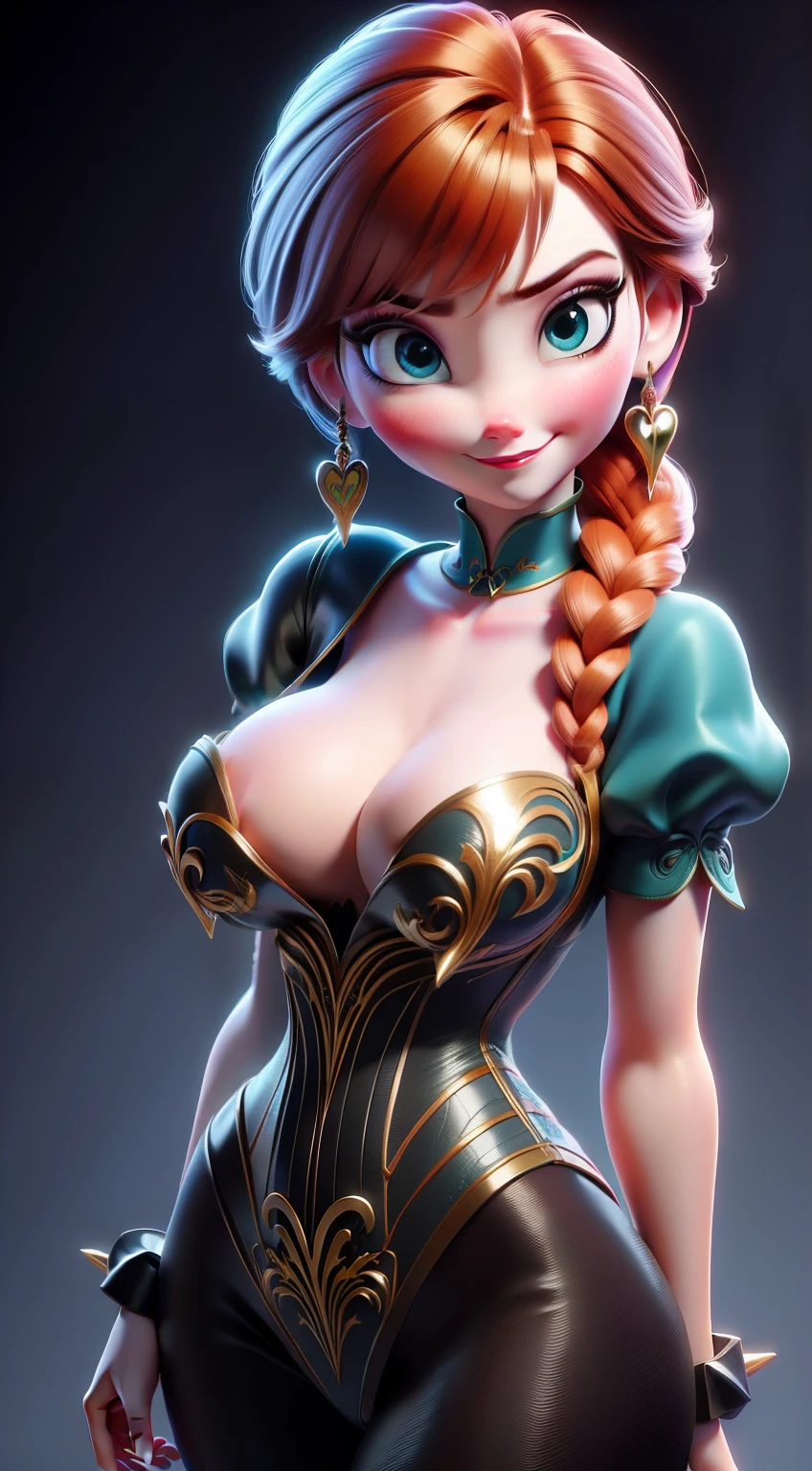 1 kawaii anime girl, nsfw, japanese girl, solo, bright aqua eyes, glasses, eyelids, blush, seductive smile, naughty expression, red lips, cute hair bangs, bob short hairstyle, bright aqua hair, heart shape earings, collar, collarbone, sexy body, slim waist, navel, natural medium breast, cleavage, navel, flat chest, cleavage, detailed erotic dress, pink color knight armor, gold and black color ornament on the dress, erotic pose, looking at viewer, flat green background, upper body