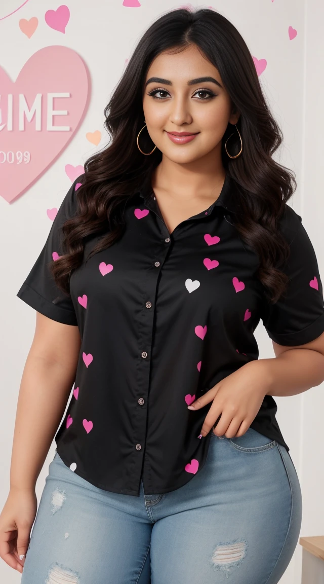 monali thakur Indian beautiful actress curvy plus size hour glass bulky figure woman, closeup camera view, wearing SHEIN LUNE Plus Size Summer Casual Random Heart Print Button-Front Shirt SKU: sz2403229989881898 GBP£9.49 GBP£10.99 -14% Including VAT shein club logo Join Free trial & this item save GBP£0.47 off Color: Black, different style hairstyle, bright eyes, thin eyebrows, fair skin, blushing cheeks, prefect head to toe view, full body view, SHEIN LUNE Plus Size Summer Casual Random Heart Print Button-Front Shirt SKU: sz2403229989881898 GBP£9.49 GBP£10.99 -14% Including VAT shein club logo Join Free trial & this item save GBP£0.47 off Color: Black, smile face, black hair, Indian face, perfect skin tone light, ultra realistic skin texture