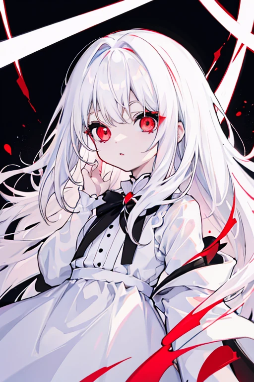 white  hair、kawaii girl、Little exposure、kawaii、red eyes、reddish、blanche、Luminescence、Zito-order、kawaii、White and black dress