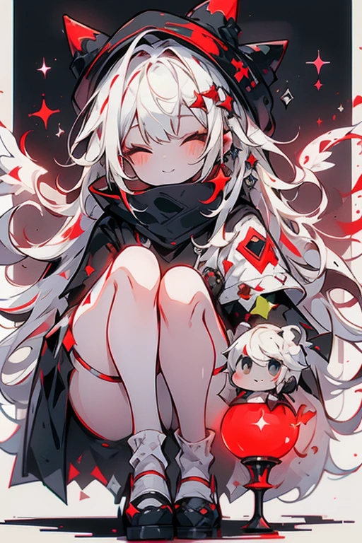 girl wearing christmass red outfit, and black dress with white cotton, silk hair, night background with stars, red scarfs, playing violin, smile, cute, slim, eyes closed, white long messy curly hair, red clous hat, red short dress, slim, angel wings, sexy, poser, comftly, long black and white stripe socks, pretty face, green eye,