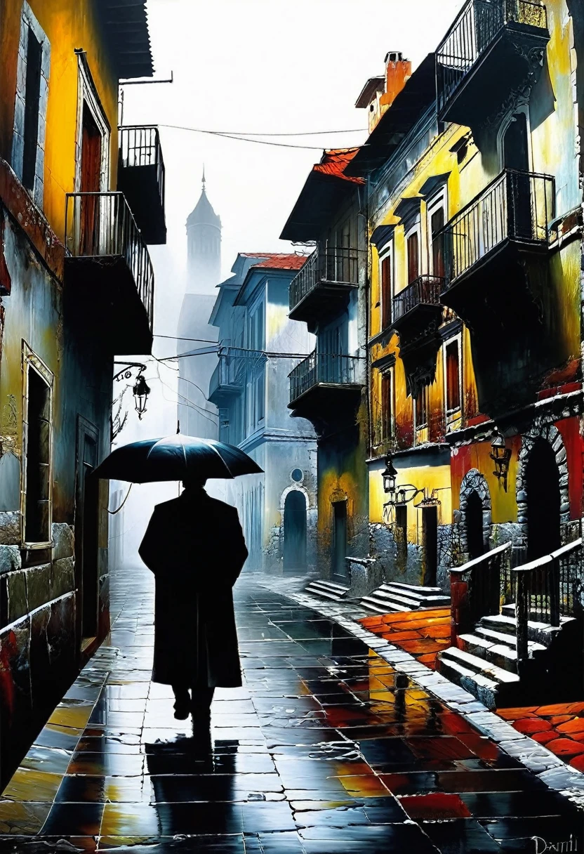 ((Cursed city. forgotten, gloomy)), terrible shadows in this city. An artistic masterpiece. (in the style of primitivism. David Martiashvili. Sven37. Pino Daeni). Thematic Art of Life (Conceptual Art) Visual poetry transcends traditional boundaries and embraces the dynamic interaction of creativity and technology.