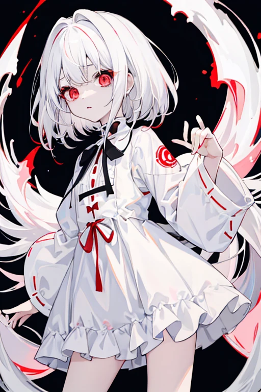 white hair、kawaii girl、Little exposure、kawaii、red eyes、reddish、blanche、Luminescence、Zito-order、kawaii、White and black dress