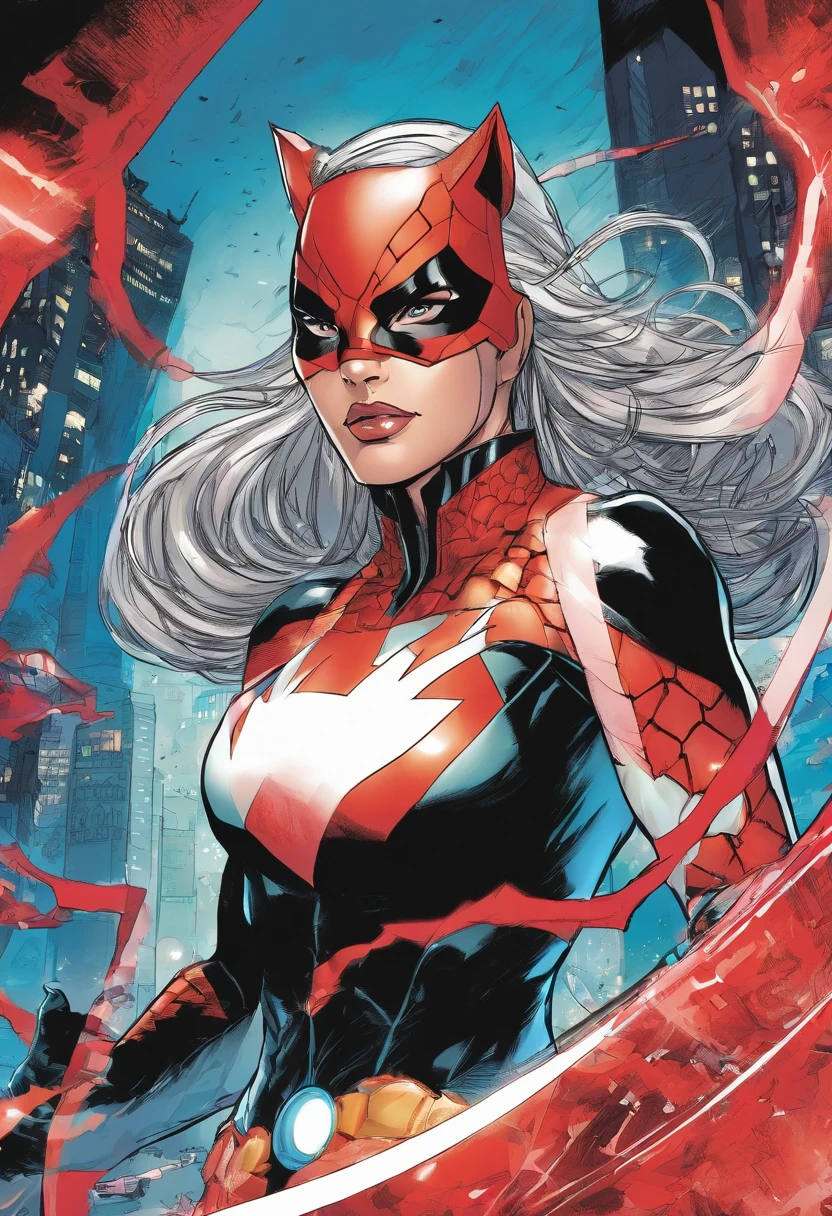 alta qualidade, detalhado, Gato Preto Felicia Hardy, Quadrinhos da Marvel, standing, voltar, bunda grande, brilha no uniforme, estilo de quadrinhos.
