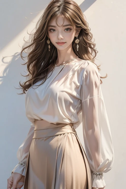 highest quality, Very detailed, masterpiece, 1 person,woman,(((完璧なwomanの体))),Very beautiful face, Very beautiful body,Gentle expression, Very beautiful eyes,(Perfect Makeup:1.1),Fashion Model, Blunt bangs,Shaggy Hair,red, Blonde:1.3, Very thin body,Smart Abs, Chiffon blouse,Long tight skirt,anklet,GGX Heel,Full body portrait,(White Background), (Shiny skin),(Earrings),(Audience:1.2)