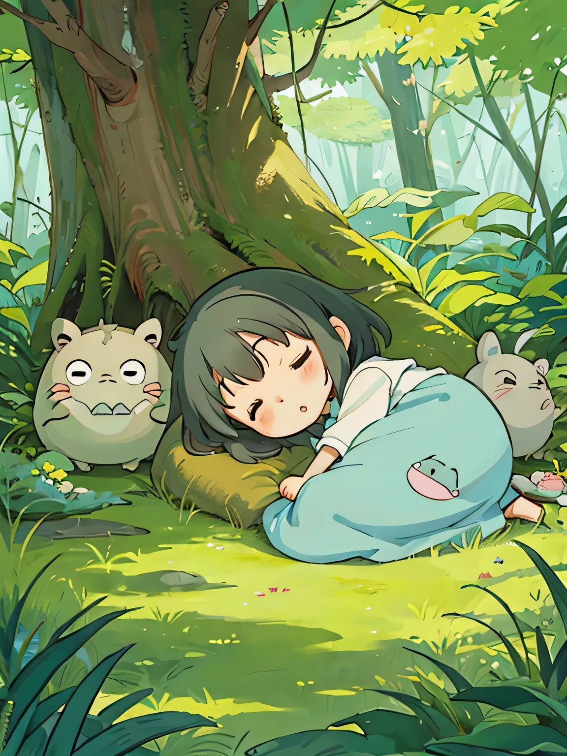hayao Miyazaki、Kawaii Design, most beautiful girl ever、Chibi, afternoon nap、Totoro Forest
