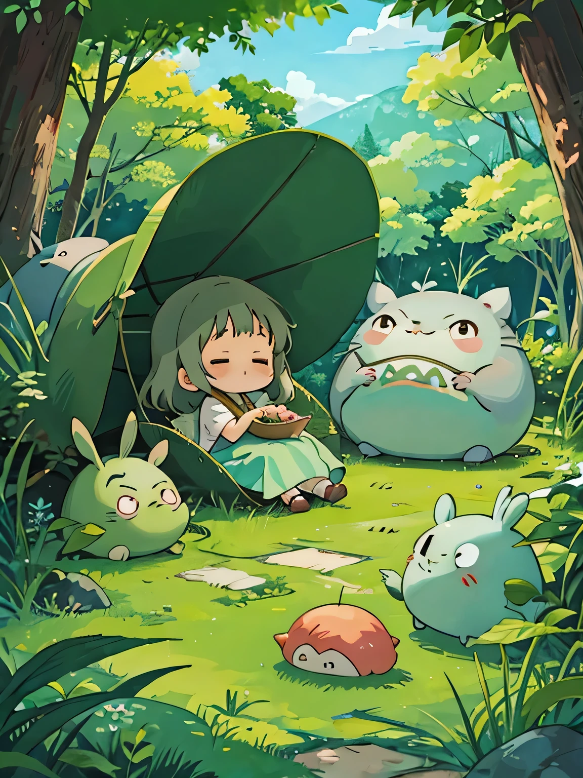 hayao Miyazaki、Kawaii Design, most beautiful girl ever、Chibi, afternoon nap、Totoro Forest