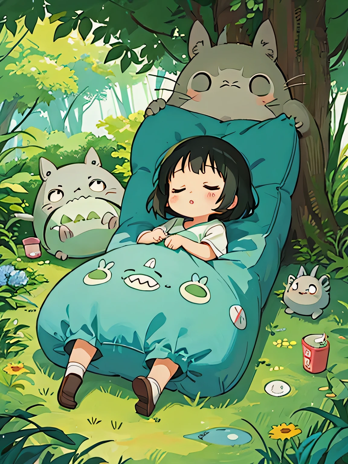 hayao Miyazaki、Kawaii Design, most beautiful girl ever、Chibi, afternoon nap、Totoro Forest