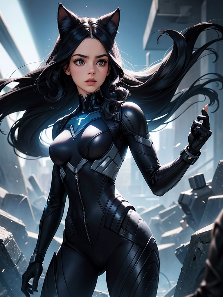 alta qualidade, detalhado, Gato Preto Felicia Hardy, Quadrinhos da Marvel, standing, voltar, bunda grande, brilha no uniforme, estilo de quadrinhos.