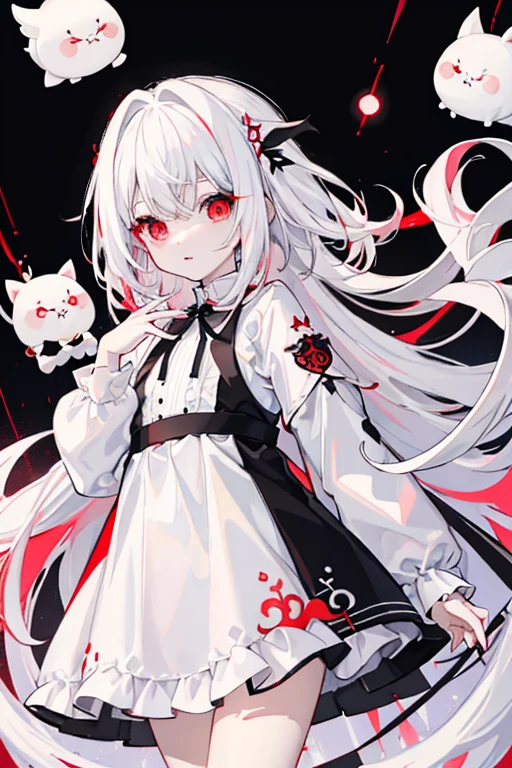 white  hair、kawaii girl、Little exposure、kawaii、red eyes、reddish、blanche、Luminescence、Zito-order、kawaii、White and black dress