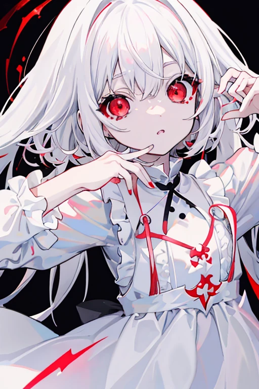white hair、kawaii girl、Little exposure、kawaii、red eyes、reddish、blanche、Luminescence、Zito-order、kawaii、White and black dress