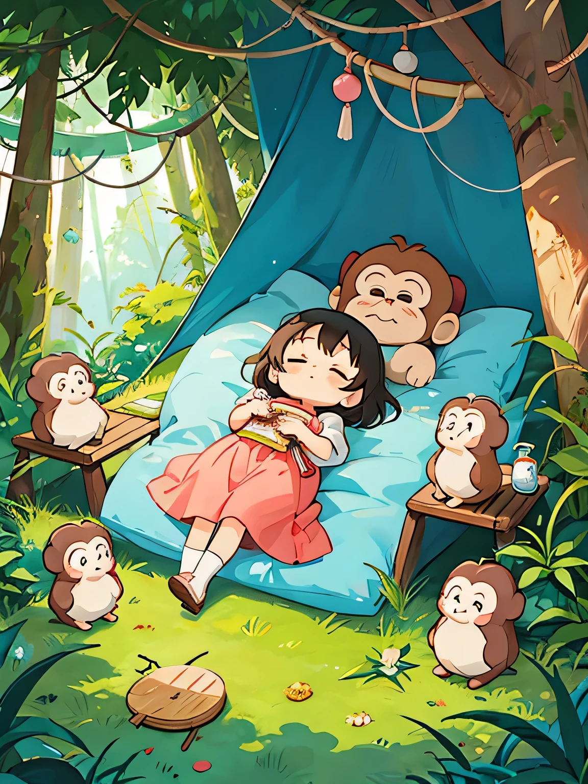 hayao Miyazaki、Kawaii Design, most beautiful girl ever、Chibi, afternoon nap、monkey Forest