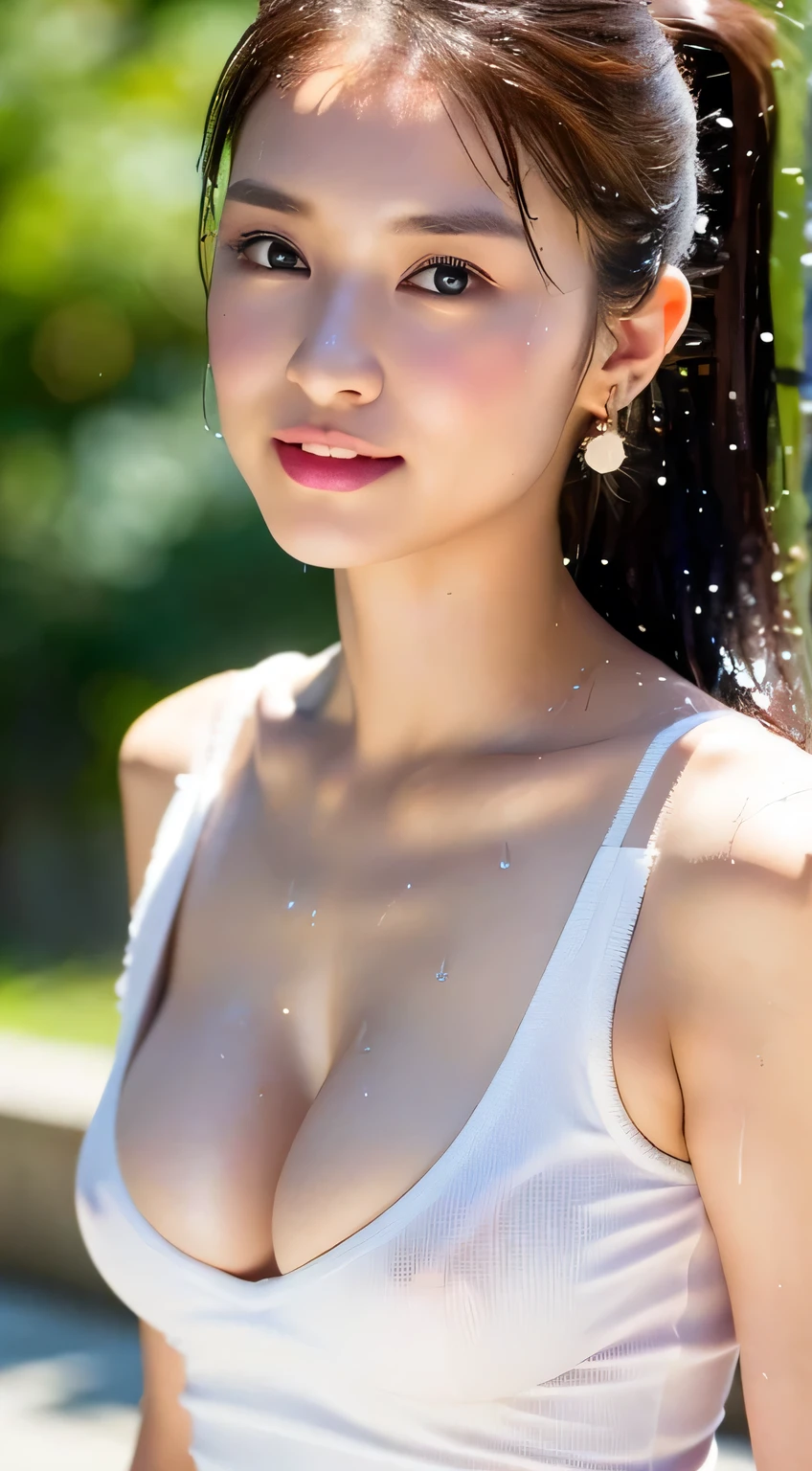 (highest quality, 4K, masterpiece :1.3), Sharp focus, Shallow depth of field, Bright colors, Professional level, 

((Your breasts are beautiful, Are you without a bra??:1.2)),
((You can come closer and kiss me?,You can touch my breasts?:1.2)),
((Do you want to have sex now?:1.2)),

20-year-old, 1 person, Beautiful Faces of Japan, 
Flexible body :1.3, Model Body Type:1.5, Perfect Style：1.4, 
Narrow shoulders, Beautiful clavicle, Long, slender legs, The beauty of slim abs :1.2, Narrow waist :1.2, 
Highly detailed skin, Fair skin, Shiny skin, 
Highly detailed face, Slim face contour, Beautiful small face, Beautiful nose, 
Highly detailed eyes, Long, narrow eyes, Brown eyes, double eyelid, Beautiful thin eyebrows, fine long eyelashes, 
Highly detailed lips, Fuller lips, Glossy pink lips, Blushed, Beautiful Teeth, 
Beautiful actress&#39;Fatigue Make-up, Pink lipstick, (necklace, Earrings), 
Dark brown hair, Delicate and soft hair, 
(Put your hair up, Medium Long Hair, ponytail:1.2), Layered Cut, (Blunt bangs:1.2), 
(Dress in trendy fashion:1.2), 
A kind smile, Mouth half open, A dreamy look, Looking into the camera, 
(stylish looking Earrings,necklace,bracelet,gyuru,shiny nail art:1.2), 
(((Photorealism,Shooting the whole body from the thighs))), ((Body leans forward)), 
Dynamic Lighting, 

(Raindrops, Raindrops, Wet body :1.4), 

((She&#39;s coming out of her knitted sweater:1.4)), 
Beautiful areola on the breast:1.2, 
I&#39;Put your hand in your crotch:1.2, 
(Perfect breast shape, Flat Chest:1.2),  
(She has a cute plump ass, I&#39;s thighs are dazzling), 

