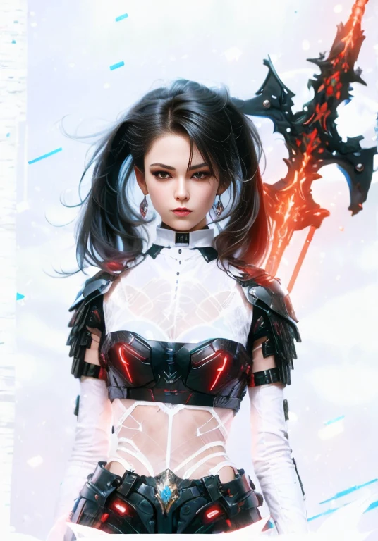 (masterpiece, best quality:1.2), a subject, A beauriful girl with techno fantasy style armour and sword, (technological aggressive design), cyberpunk, 4K, UHD, (Photorealistic:1.4),Ultra high resolution, masterpiece, ultra realistic, ultra nitide, insane details, (european with short straight hairs)