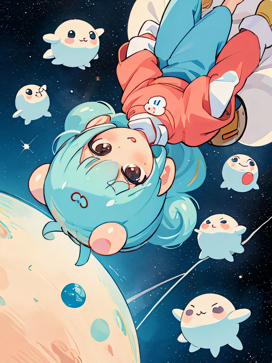 hayao miyazaki style, Kawaii Design, The most beautiful girl of all time、Chibi, Cute Alien、Space Travel、