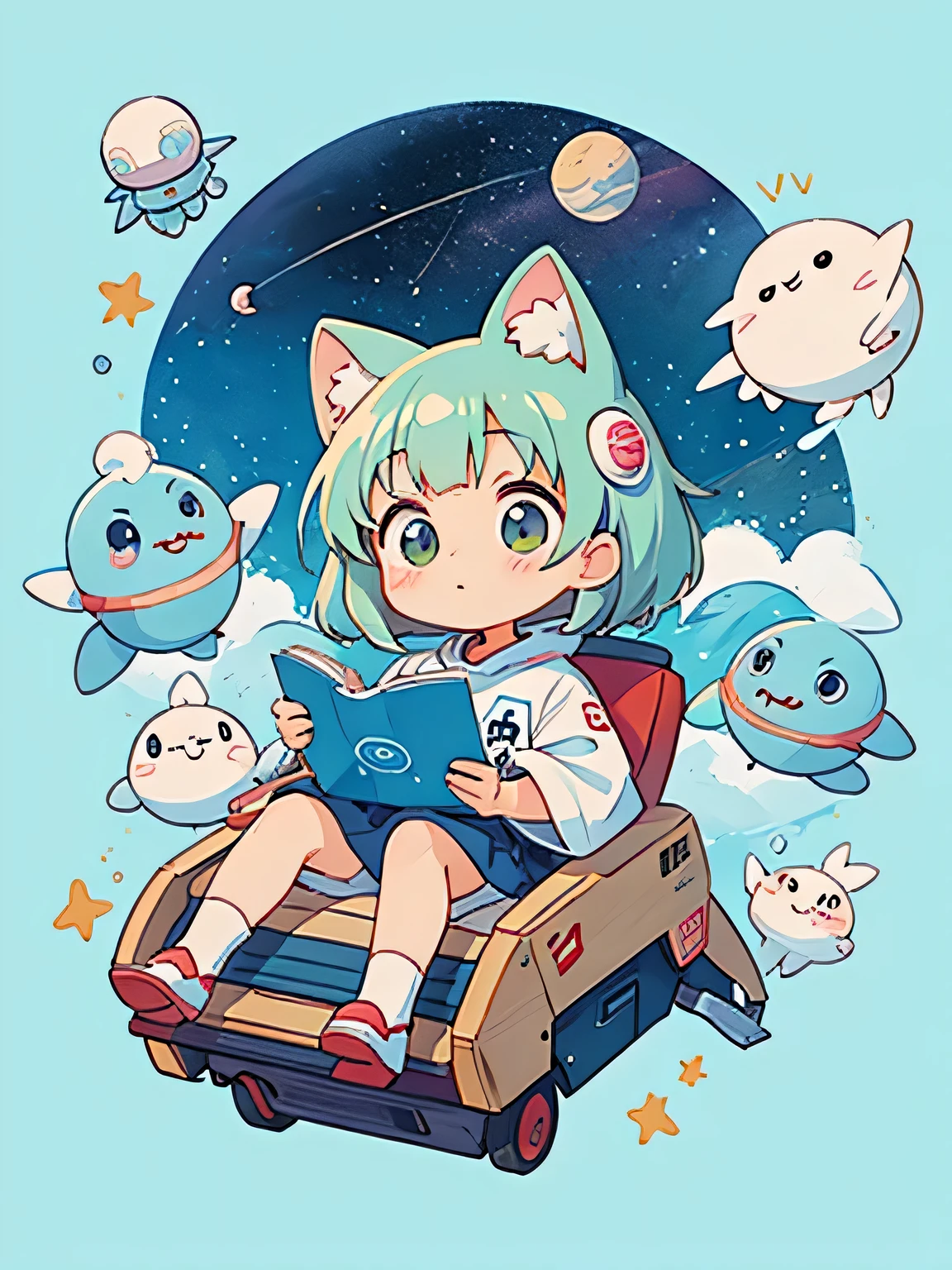 hayao miyazaki style, Kawaii Design, The most beautiful girl of all time、Chibi, Cute Alien、Space Travel、