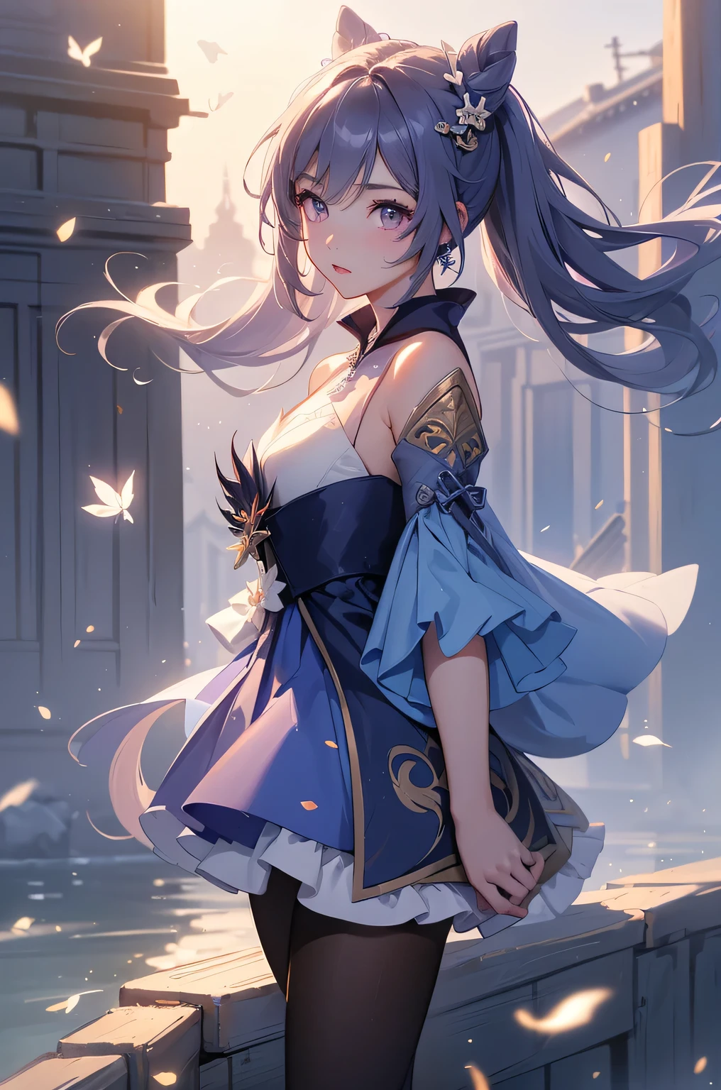 [keqingdef]:1.5,((masterpiece,highest quality,Highly detailed images,Beautiful images))1.4(keqing images、Cities with waterways、Beautiful waterways、The wind is blowing、Overall dim lighting、Backlight、A fantastic atmosphere、Thick Fog、Dust flutters)1.3,(Full body image)1.1
