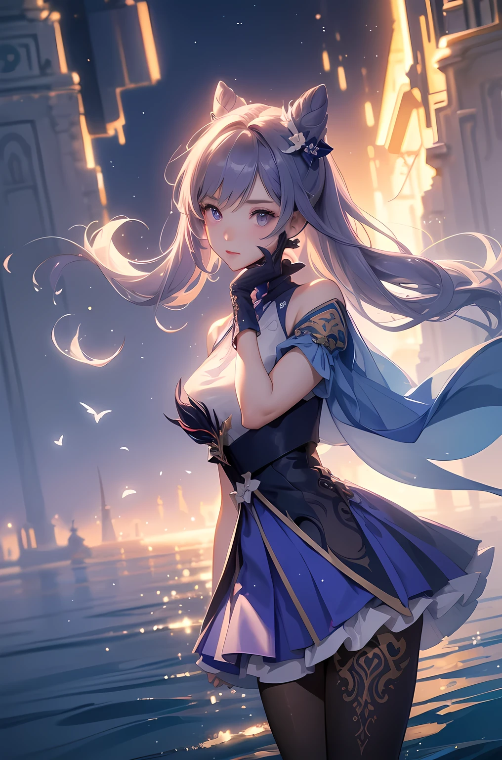 [keqingdef]:1.5,((masterpiece,highest quality,Highly detailed images,Beautiful images))1.4(keqing images、Cities with waterways、Beautiful waterways、The wind is blowing、Overall dim lighting、Backlight、A fantastic atmosphere、Thick Fog、Dust flutters)1.3,(Full body image)1.1
