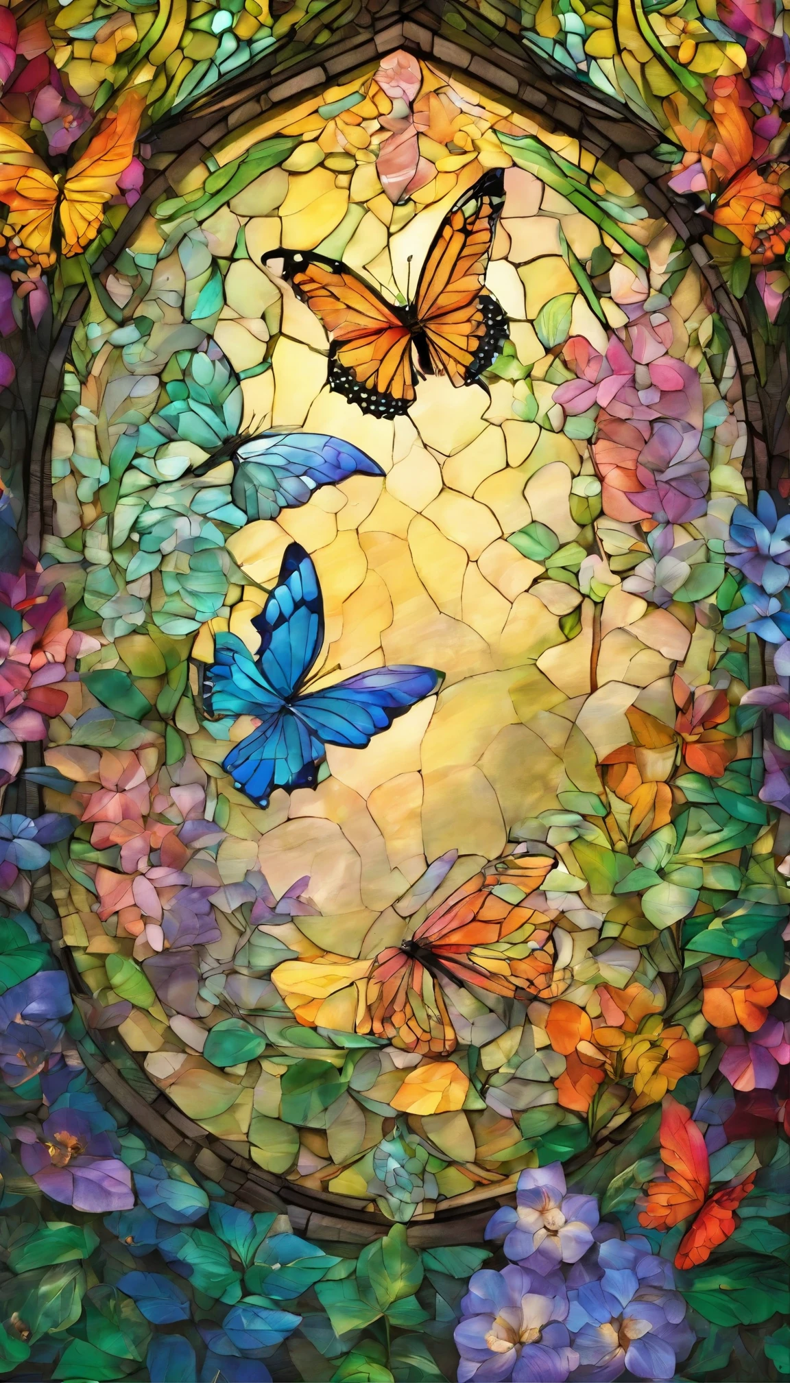 The background is greenblue,All expressed with jewels, the arrival of spring, various beautiful wisteria flowers,Swallowtail butterfly,
, angles looking up from below, various jewels falling from the sky, wonderful and beautiful superb view, slightly hazy, fantastic, high resolution, 8K, (best quality, highres, realistic:1.37), shiny metallic flowers, intricate and delicate petals, reflective surfaces, vibrant colors, intricate details, close-up view, surreal garden, surreal beauty, dreamy atmosphere, fine art, abstract botanicals, metallic sculpture, contrasting textures, ethereal glow
