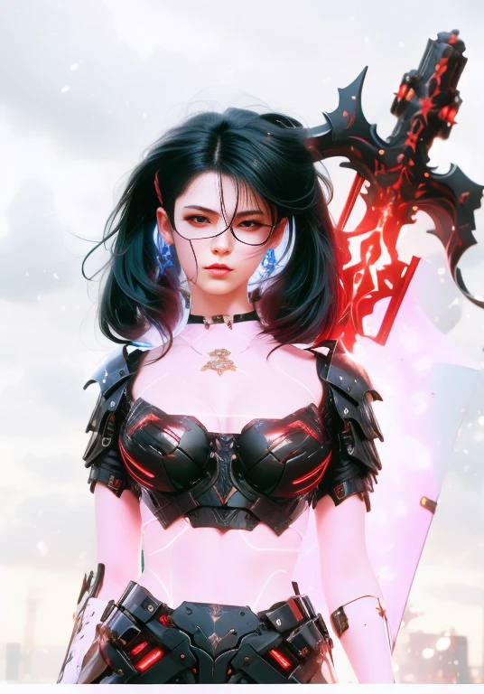 (masterpiece, best quality:1.2), a subject, A beauriful girl with techno fantasy style armour and sword, (technological aggressive design), cyberpunk, 4K, UHD, (Photorealistic:1.4),Ultra high resolution, masterpiece, ultra realistic, ultra nitide, insane details