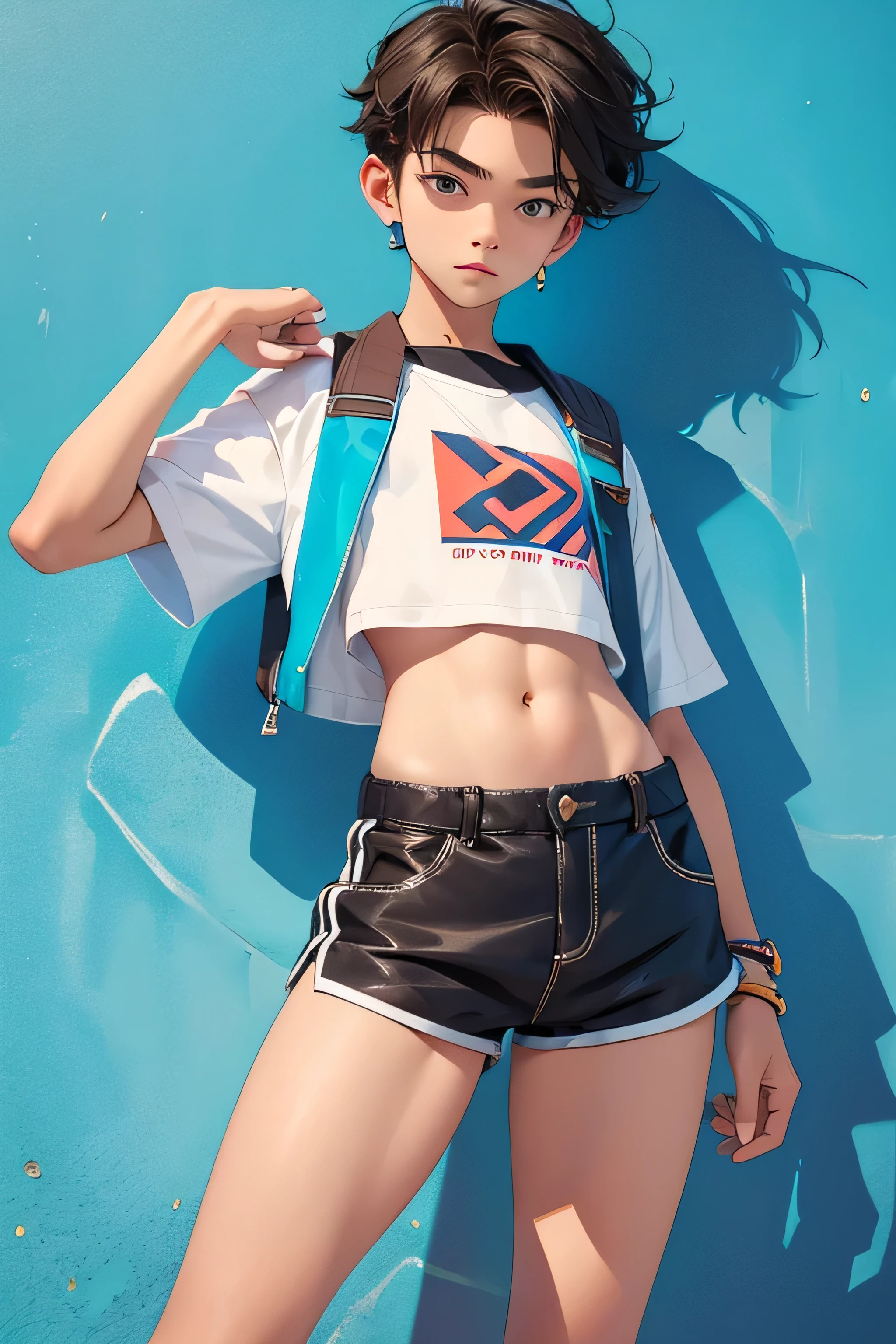 Teen boy 14 years old, teen boy wears a crop top and too much short shorts,