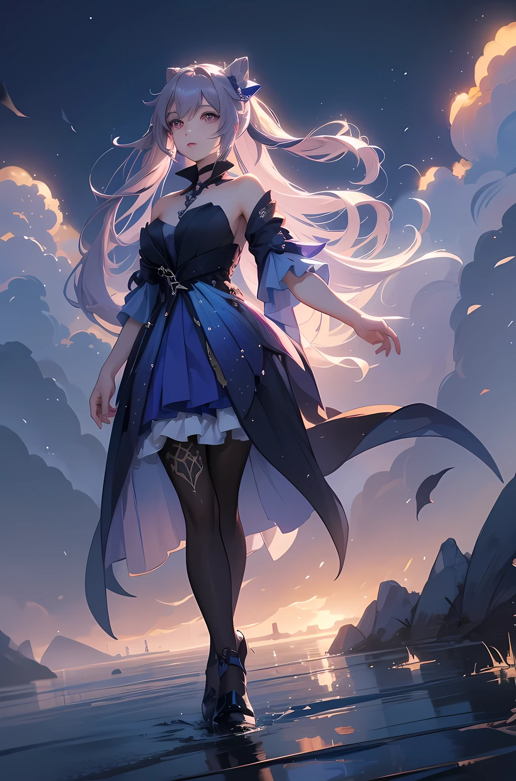 [keqingopulent]:1.5,((masterpiece,highest quality,Highly detailed images,Beautiful images))1.4(keqing images、Cities with waterways、Beautiful waterways、The wind is blowing、Overall dim lighting、Backlight、A fantastic atmosphere、Thick Fog、Dust flutters)1.3,(Full body image)1.1
