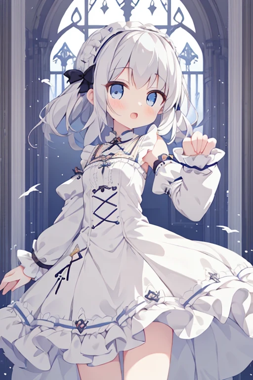 1 girl, frilly dress, (Sleeves extend beyond wrists, Sleeves extend beyond fingers), moesod, cheer