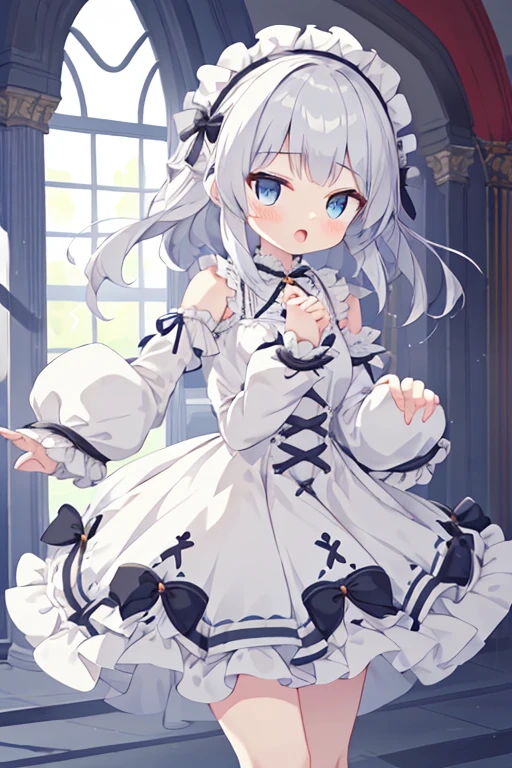 1 girl, frilly dress, (Sleeves extend beyond wrists, Sleeves extend beyond fingers), moesod, cheer