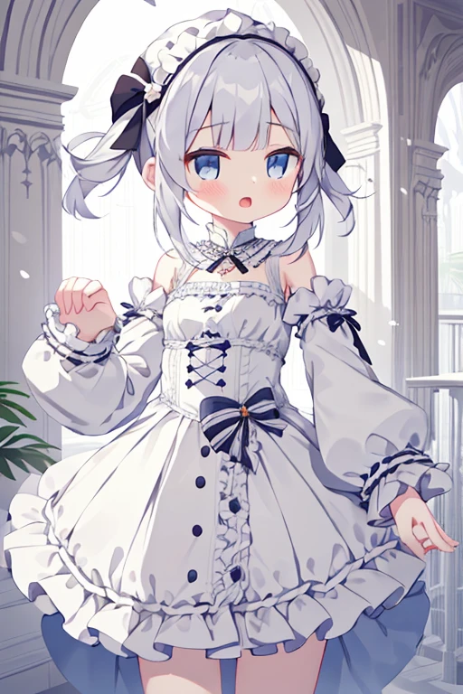 1 girl, frilly dress, (Sleeves extend beyond wrists, Sleeves extend beyond fingers), moesod, cheer