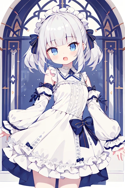 1 girl, frilly dress, (Sleeves extend beyond wrists, Sleeves extend beyond fingers), moesod, cheer