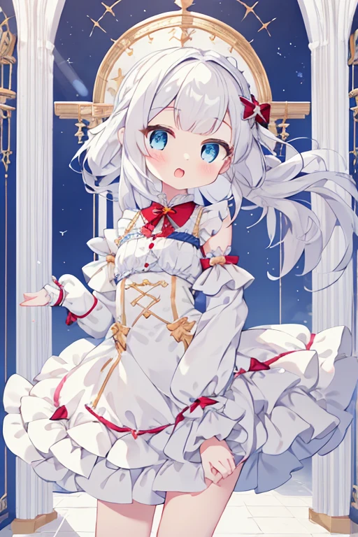 1 girl, frilly dress, (Sleeves extend beyond wrists, Sleeves extend beyond fingers), moesod, cheer