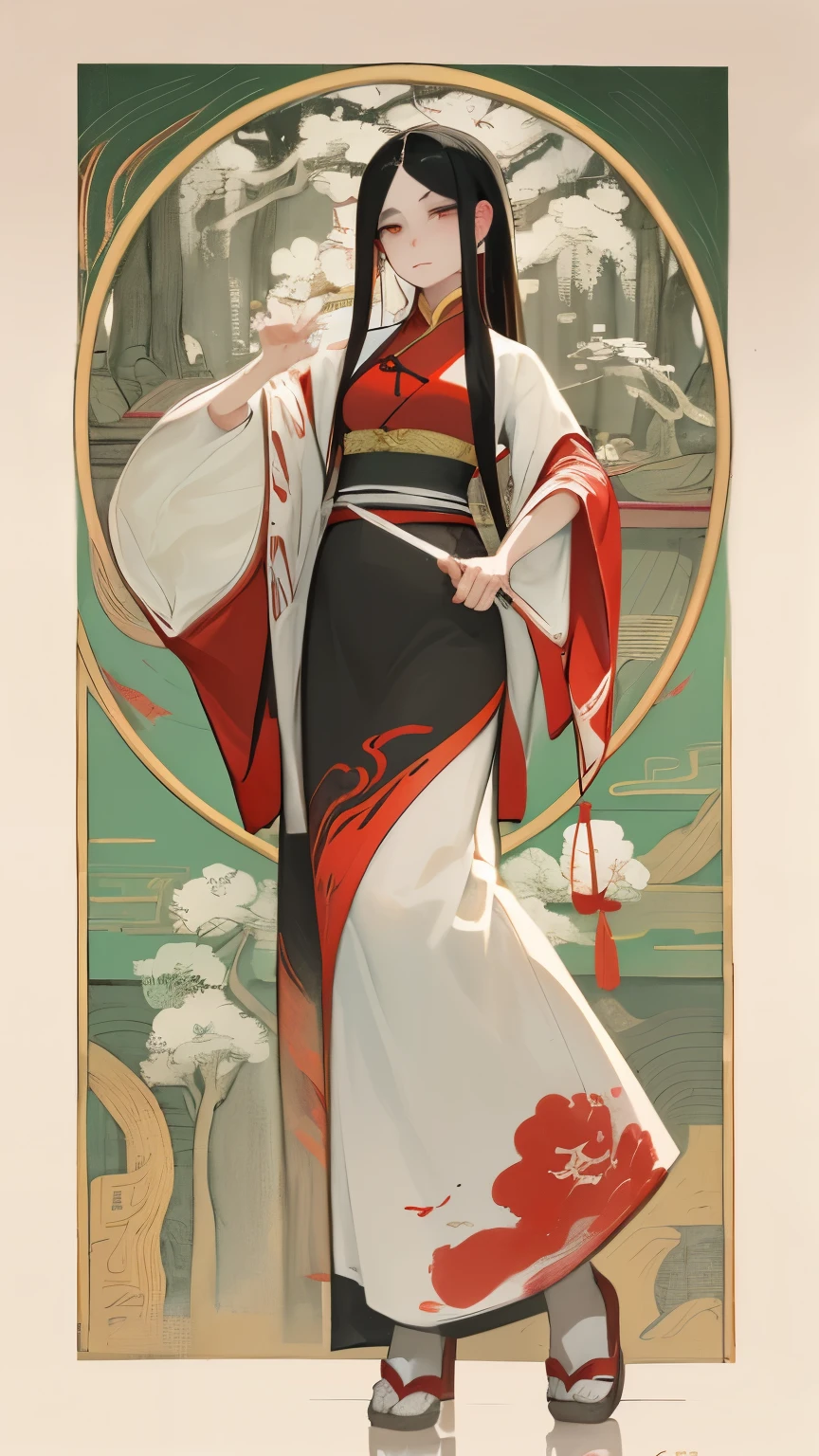 a painting of a woman in red with black hair, im Stil zarter Tuschewaschungen, epische Fantasy-Szenen, Chinese painting, bespritzt/tropfte, White background, traditional costumes, soft focus lens --ar 73:98 --stilize 750 --v 6