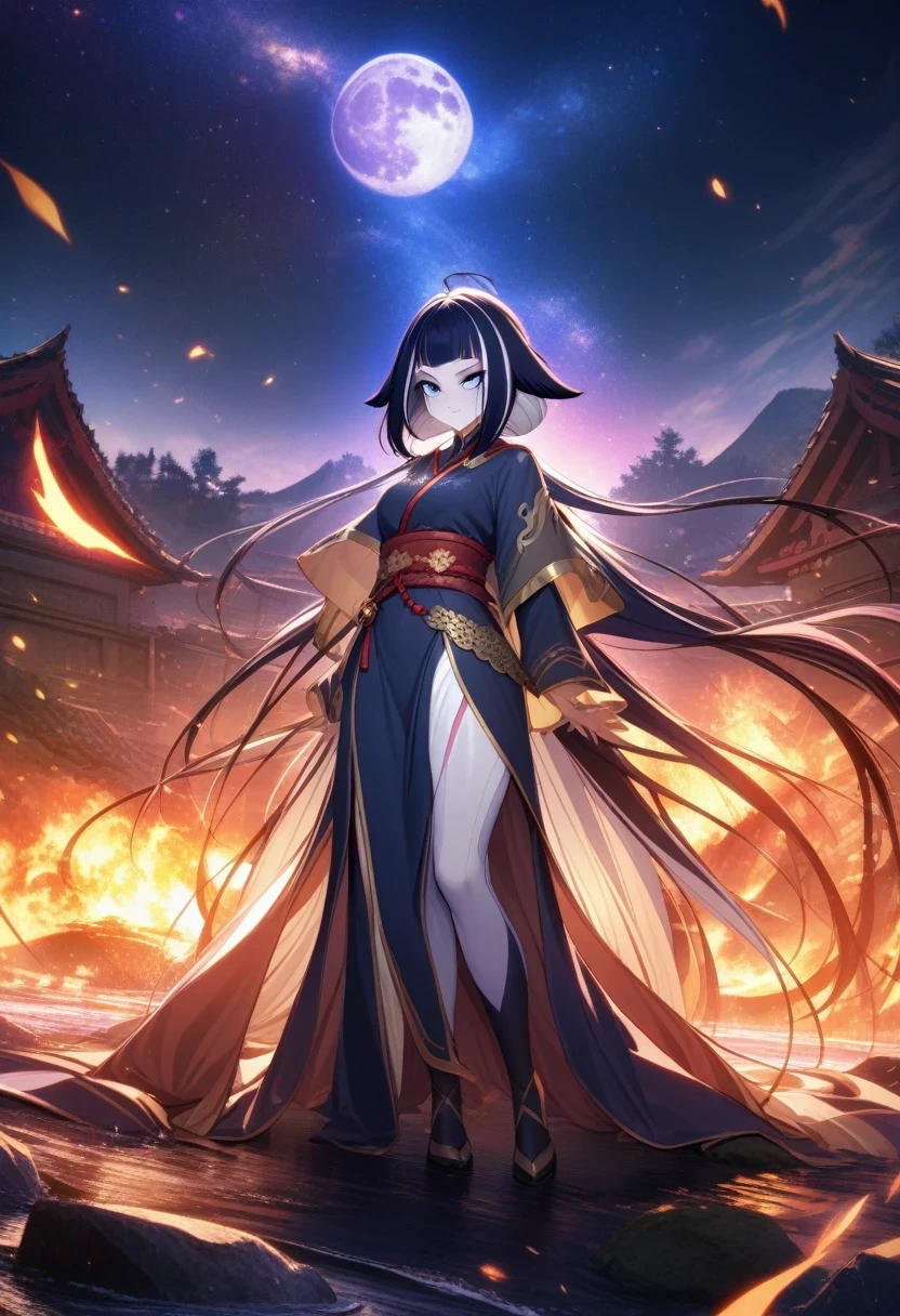 (shylily/(Twich/):1.5),(masterpiece:1.2),(best quality:1.2),galaxy colors galaxy stars spacious nebula starry_Sky moon set colorful moon rise night panorama moonlight， Optics， Peculiar of，It was too dark.，onslaught，of，Panoramic catapult，Ancient city engulfed in fire, Background of the Invading Army, A gorgeous display of the Three Kingdoms period, The scene of the war,