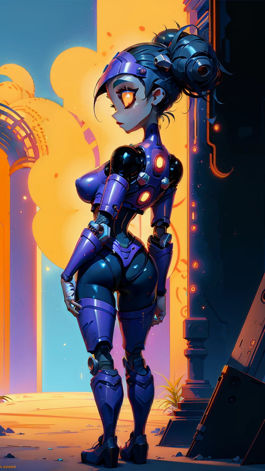 La meilleure qualité, High resolution,personnage cyberpunk,animated beauty,corps entier lesbienne très belle jeune femmes en dessous sexy, back view leaning forward with arms outstretched