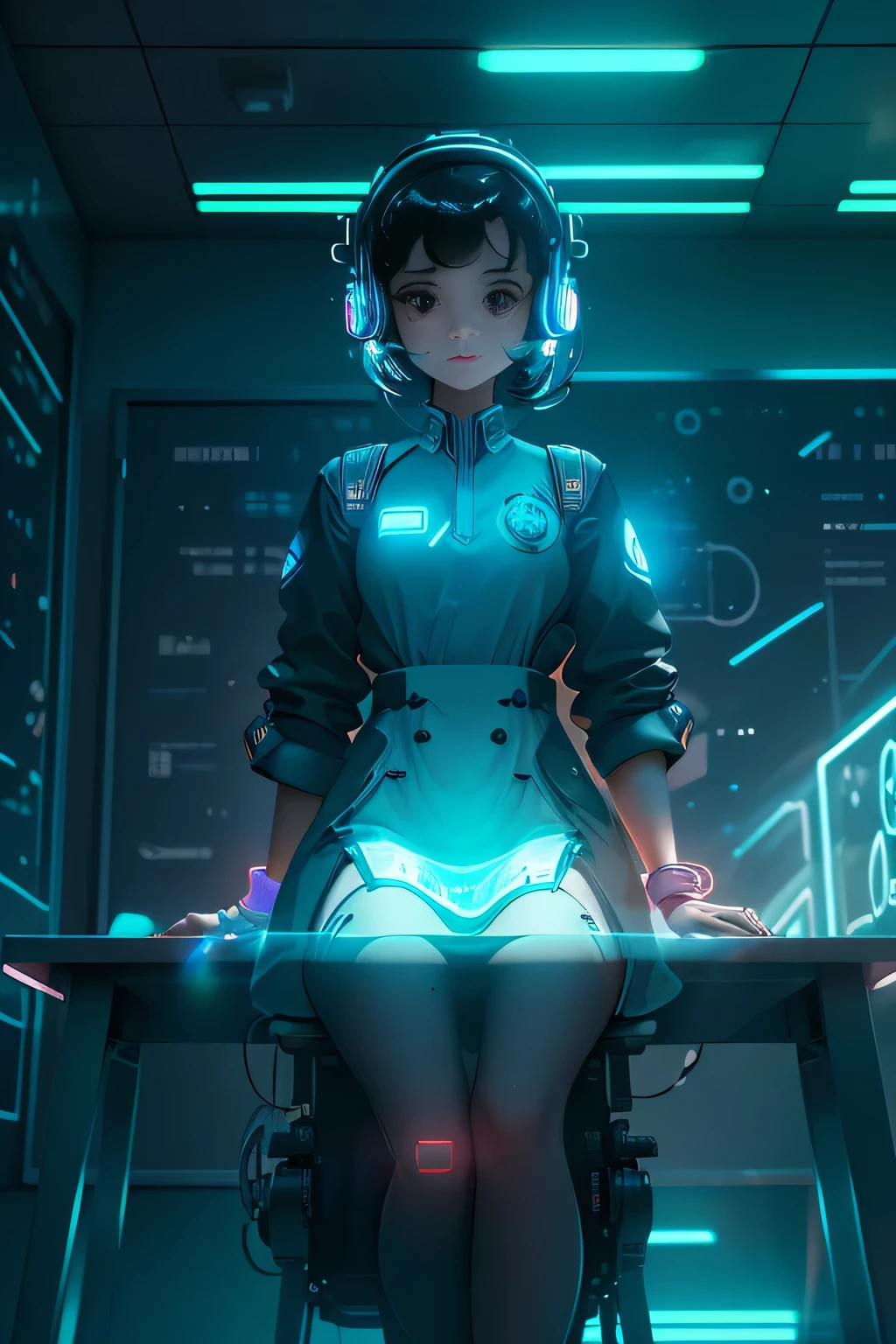 Unreal Engine 4K Rendering: A High-Tech Kindergarten of Tomorrow
In this futuristic scene, a kindergarten classroom is bathed in the soft glow of neon ambient lighting. The state-of-the-art laboratory is filled with cutting-edge technology, designed to help young minds explore and learn.
The main focus is on a future student, seated at a desk illuminated by a holographic display. The classroom is surrounded by floor-to-ceiling windows, offering panoramic views of the cityscape.
The student wears a high-tech uniform, complete with a smartwatch and headset. Their curious eyes sparkle
