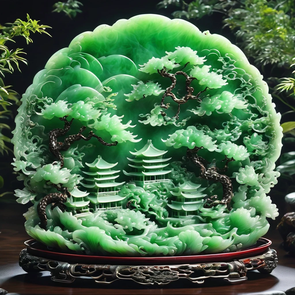 best quality, very good, 16K, ridiculous, Extremely detailed, 《Shizuya Shi》，Li Bai，Made of translucent jadeite, Background grassland（（A masterpiece full of fantasy elements）））， （（best quality））， （（Intricate details））（8k）