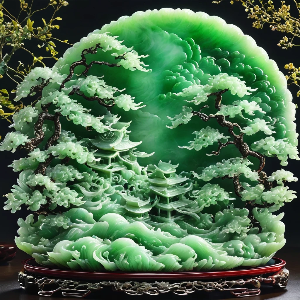 best quality, very good, 16K, ridiculous, Extremely detailed, 《Shizuya Shi》，Li Bai，Made of translucent jadeite, Background grassland（（A masterpiece full of fantasy elements）））， （（best quality））， （（Intricate details））（8k）