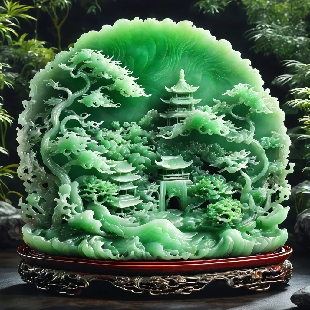 best quality, very good, 16K, ridiculous, Extremely detailed, 《Shizuya Shi》，Li Bai，Made of translucent jadeite, Background grassland（（A masterpiece full of fantasy elements）））， （（best quality））， （（Intricate details））（8k）