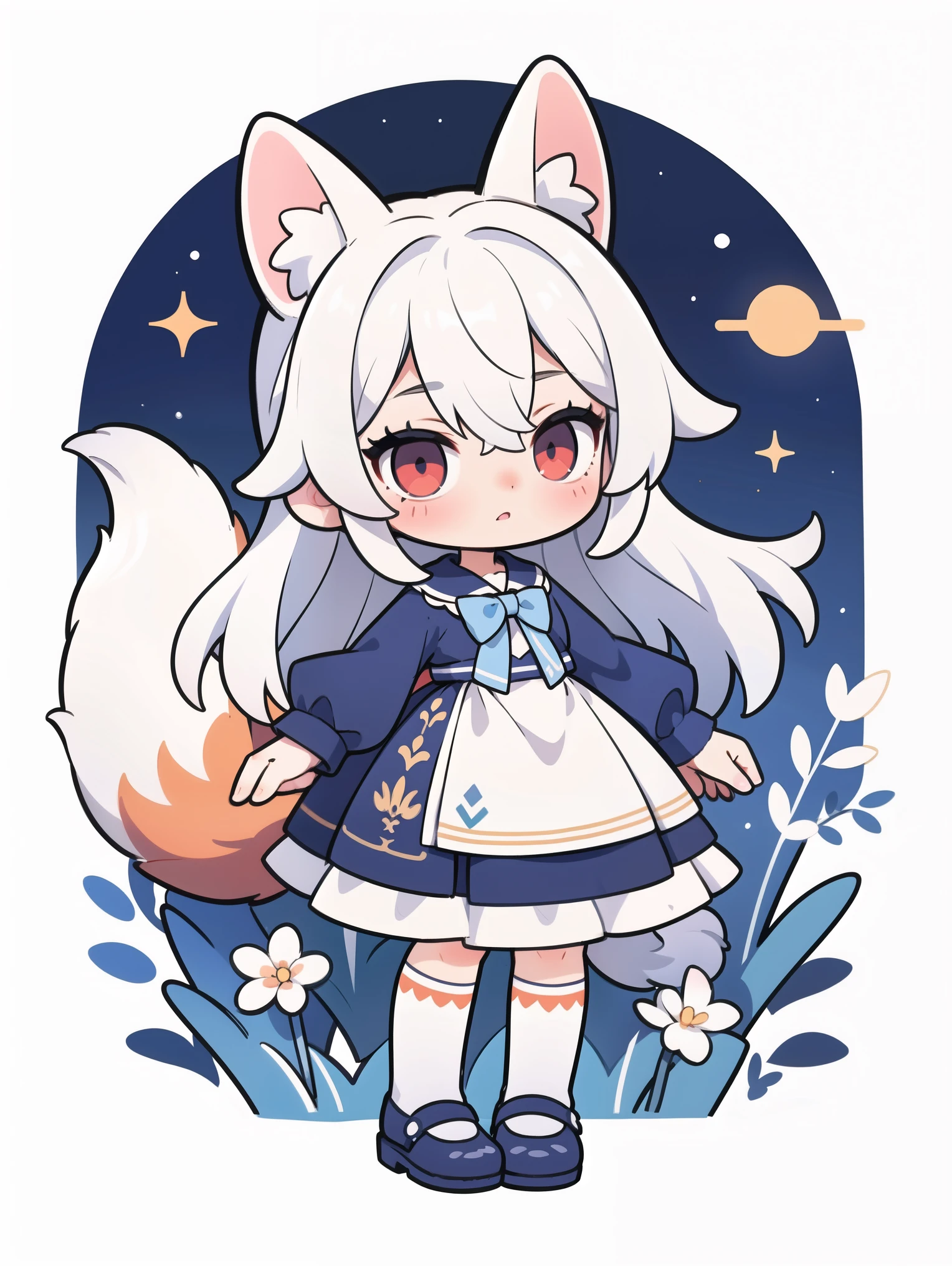1girl, blue bow, animal ears, red eyes, long hair, very long hair, long sleeves, solo, bow, hair between eyes, tail, fox tail, bangs, dress, white legwear, white hair1girl, blue bow, animal ears, red eyes, long hair, very long hair, long sleeves, solo, bow, hair between eyes, tail, fox tail, bangs, dress, white legwear, white hair