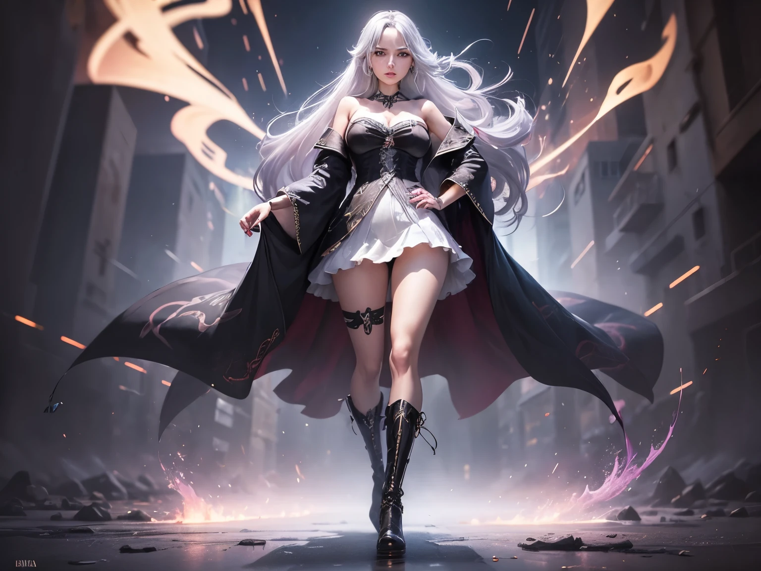 (Dramatic digital art:1.3) of,(Lively:1.3) portrait of female (Snezana Sakovich 2:1.1) シースルーof着物を着る, ベッドof上で寝る,Style - Silver Magic, Stylish girl,society,Art Station,The happi coat is open,Thin legs,short boots