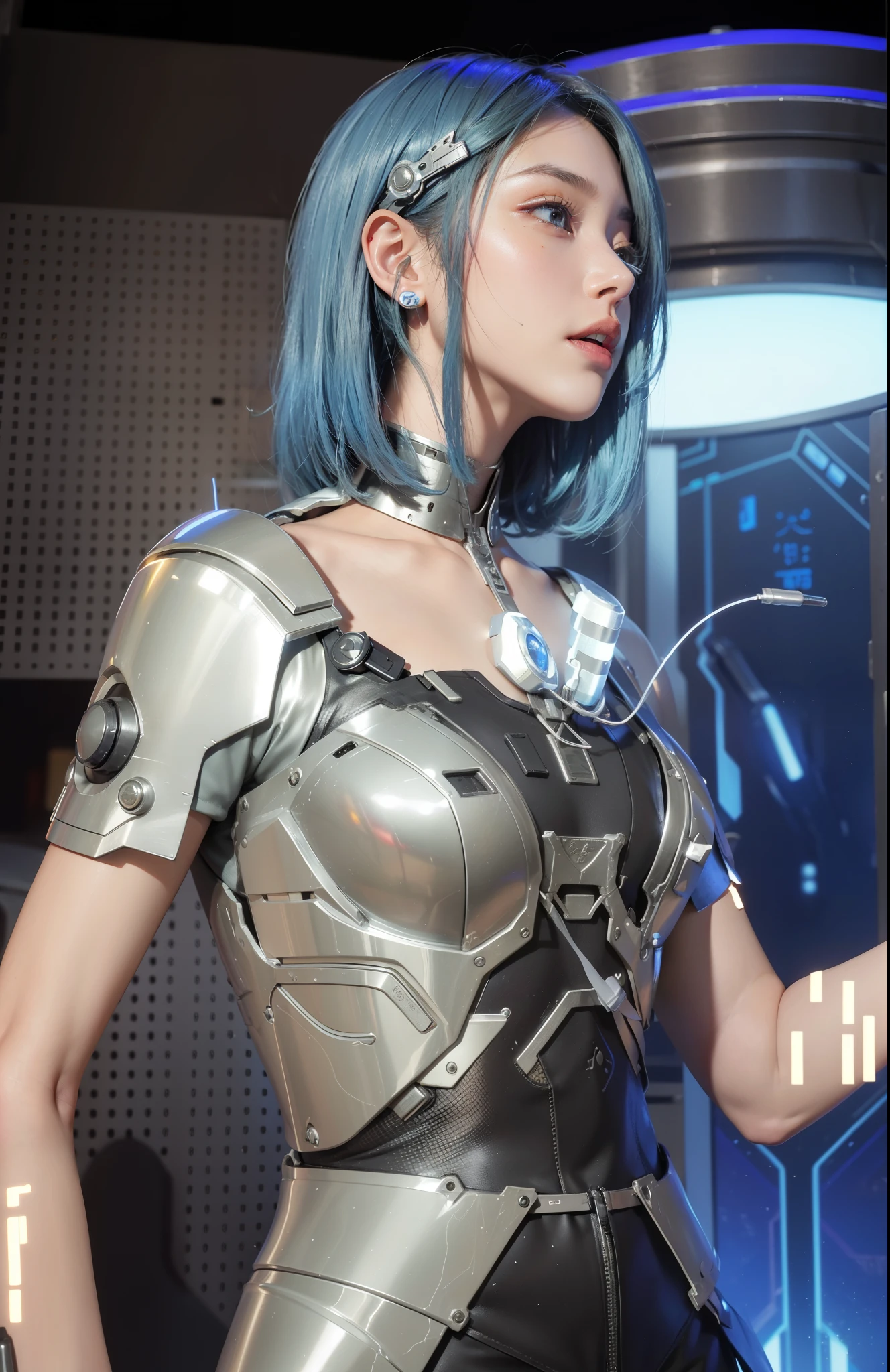 Futuristic high-tech style,best quality,Fairy Skin,(every time :1.2),eternity,Super detailed,actual,high quality,Light,Light线追踪,Ultra HD,Upper Body, Future Iron Man Mech,shooting,Battery,transmitter,Large caliber artillery,Rostlan 8K,Mecha Electronic Armor Girl,Wearing a cyberpunk technology helmet,战甲helmet,With breathing Light,The armor of the future shines,Armed Cannon,High-tech armor,helmet,breasts symmetrical,3D game modeling,Steel armor,steel arm,Mechanical gloves,Five fingers extended,Cyberpunk clear glass glasses(眼镜上有发Light显示器)