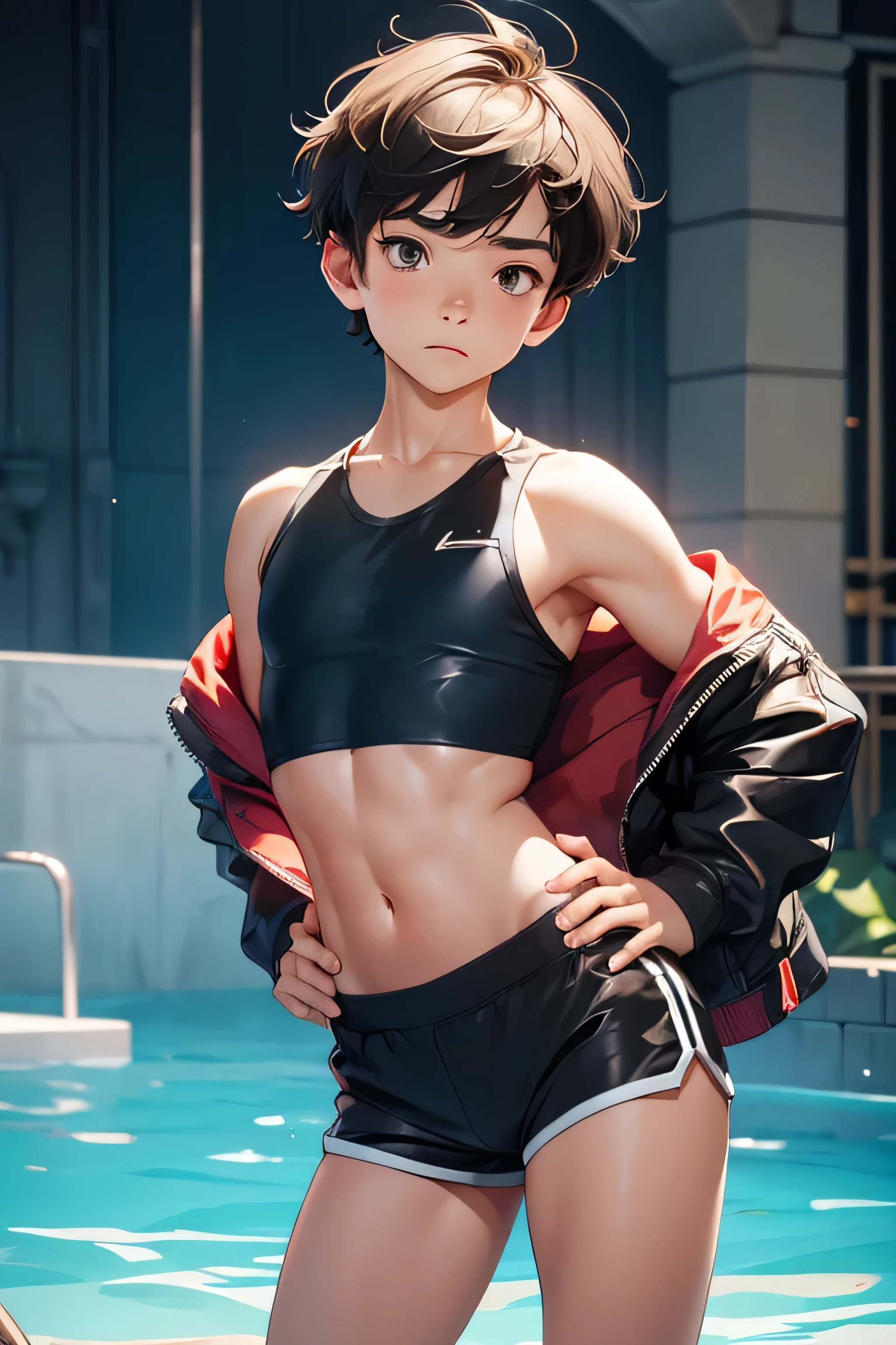 Boy , boy wears a crop top and too very short shorts,