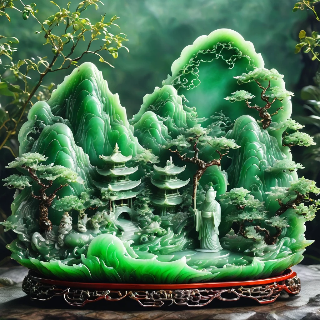 best quality, very good, 16K, ridiculous, Extremely detailed, Gorgeous mountain，Monk，Made of translucent jadeite, Background grassland（（A masterpiece full of fantasy elements）））， （（best quality））， （（Intricate details））（8k）